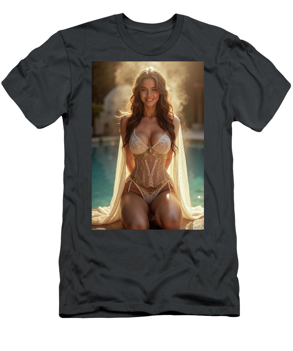 Angelic Beauty in Golden Sunlight By the Pool John Taylor T-Shirt