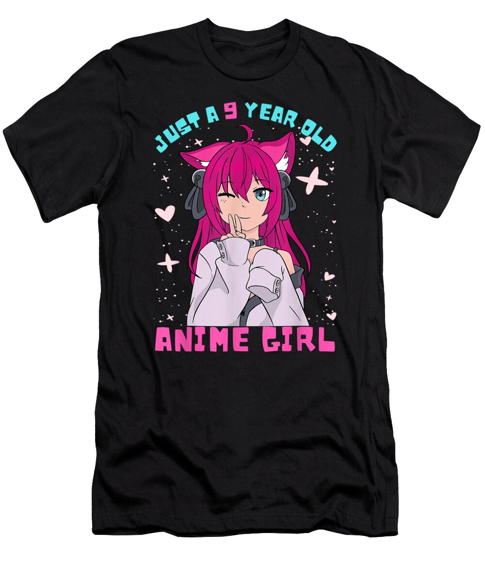 Anime Girl 9 Year Old Birthday Girl Kawaii 9th Birthday Dnt Prints T-Shirt