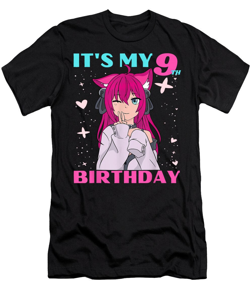 Anime Girl Its My 9th Birthday 9 Years Birthday Girl Kawaii Dnt Prints T-Shirt