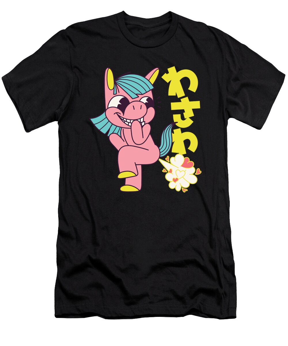 Anime Unicorn Farting Hearts with Japanese Letters Designed By Vexels T-Shirt