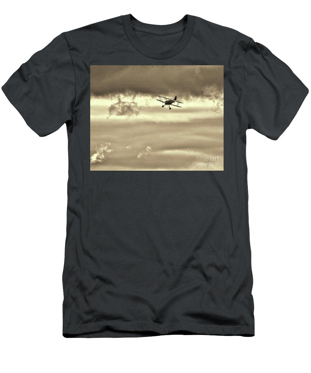 Antique Biplane Coming in for a Landing Sepia Paul Ward T-Shirt