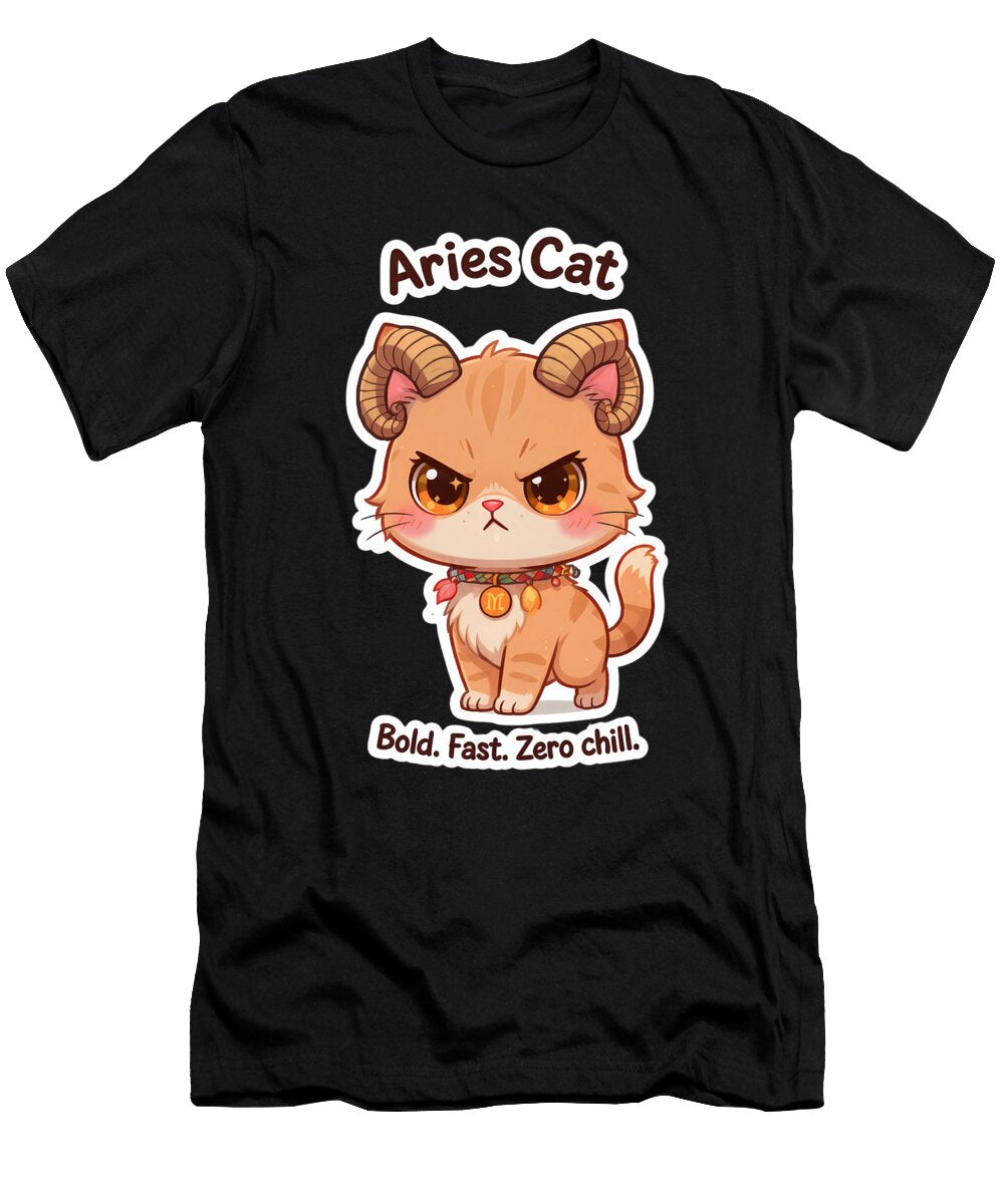 Aries Cat Bold Energetic Zodiac Chibi Cat Sticker Melinda Dusnoki T-Shirt