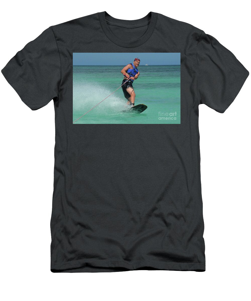 Athletic Guy Riding a Wakeboard Off the Coast of Aruba Dejavu Designs T-Shirt