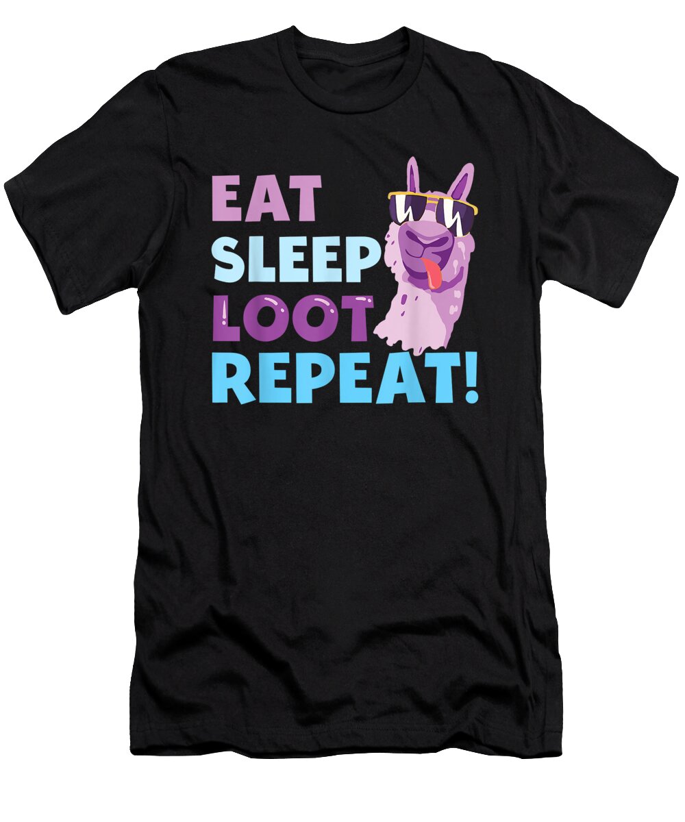 Attractive Eat Sleep Loot Repeat Llama Birthday Party Gift Retro Wave Ezone Prints T-Shirt