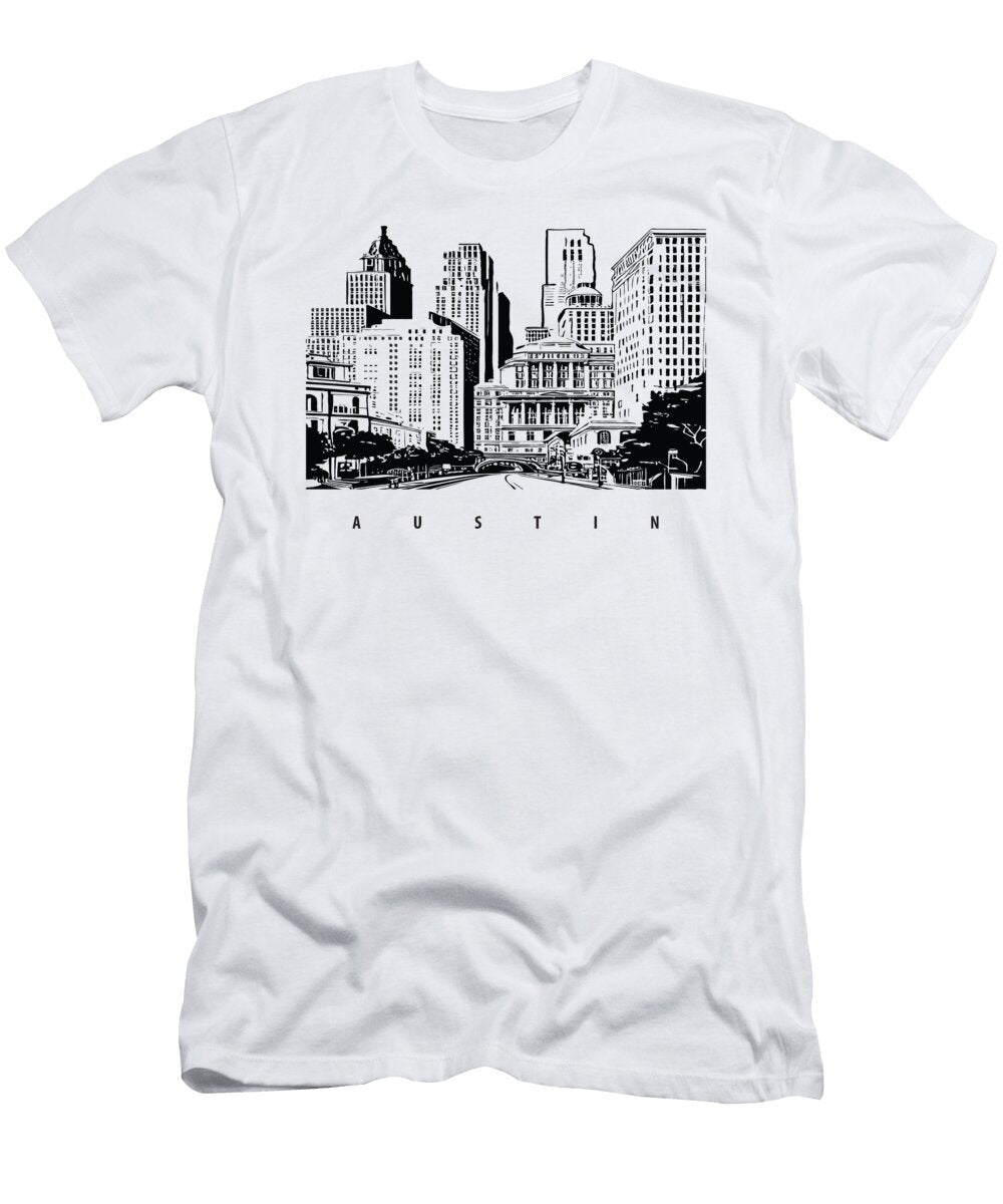 Austin Skyline in Black and White Long Shot T-Shirt