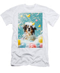 Australian Shepherd Dog in a Bubbly Bathtub Scene Adrien Efren T-Shirt