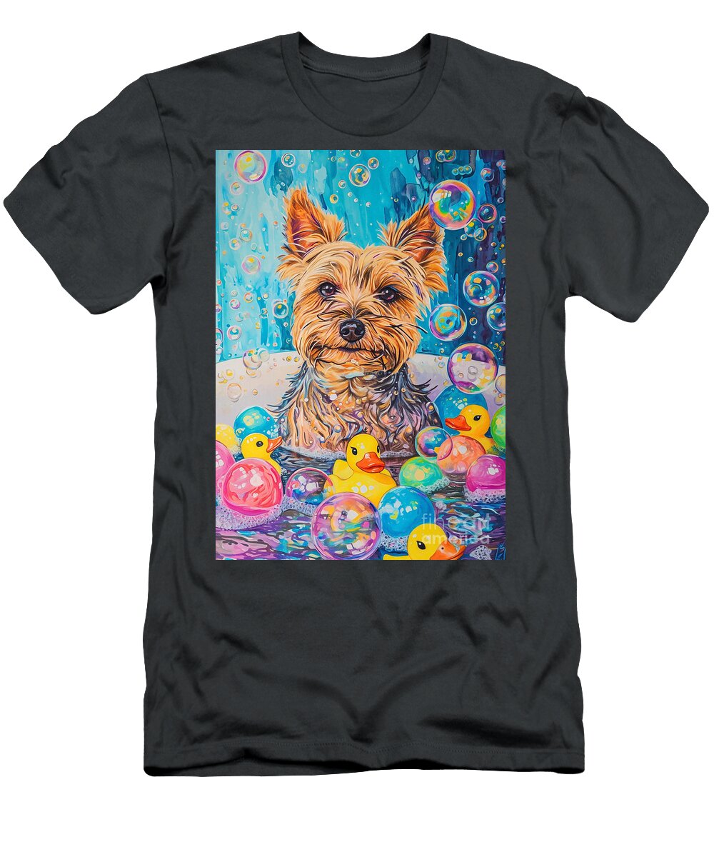 Australian Terrier Dog Enjoying a Bubbly Bath Adrien Efren T-Shirt