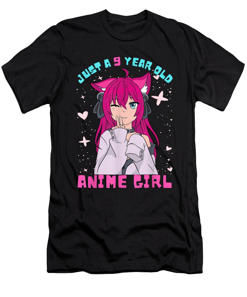 Awesome Good Anime Girl 9 Year Old Birthday Girl Kawaii 9th Birthday Cool Gifts Ezone Prints T-Shirt