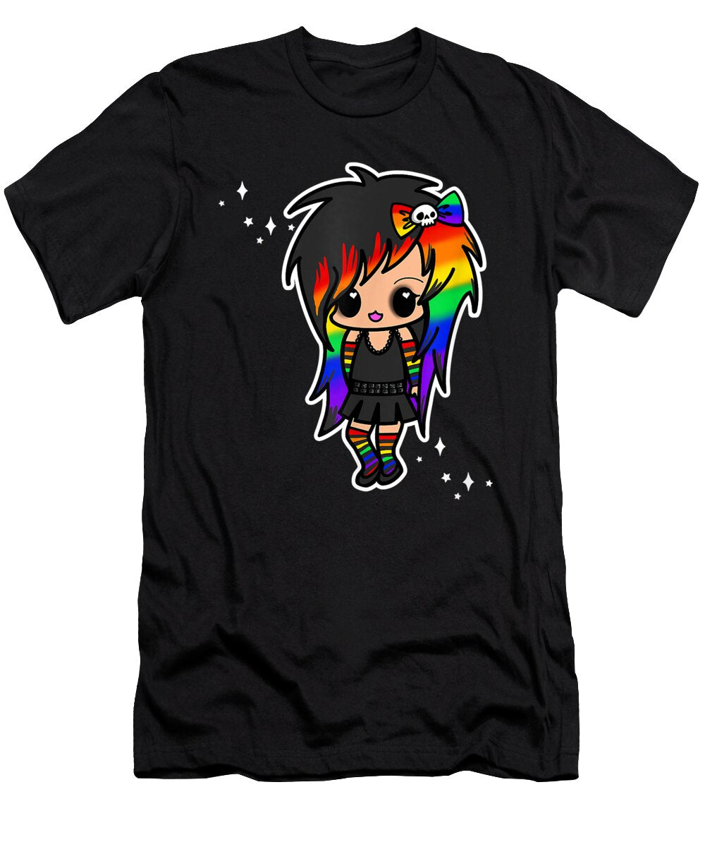 Awesome Good Goth Lgbtq Chibi Girl Gothic Emo Pride Scene Kid Rainbow Christmas Holiday Funny Ezone Prints T-Shirt