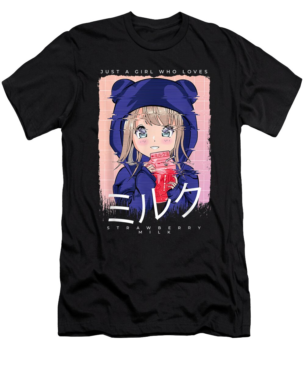 Awesome Good Just a Girl Who Loves Strawberry Milk Vaporwave Anime Glitch Fans Ezone Prints T-Shirt