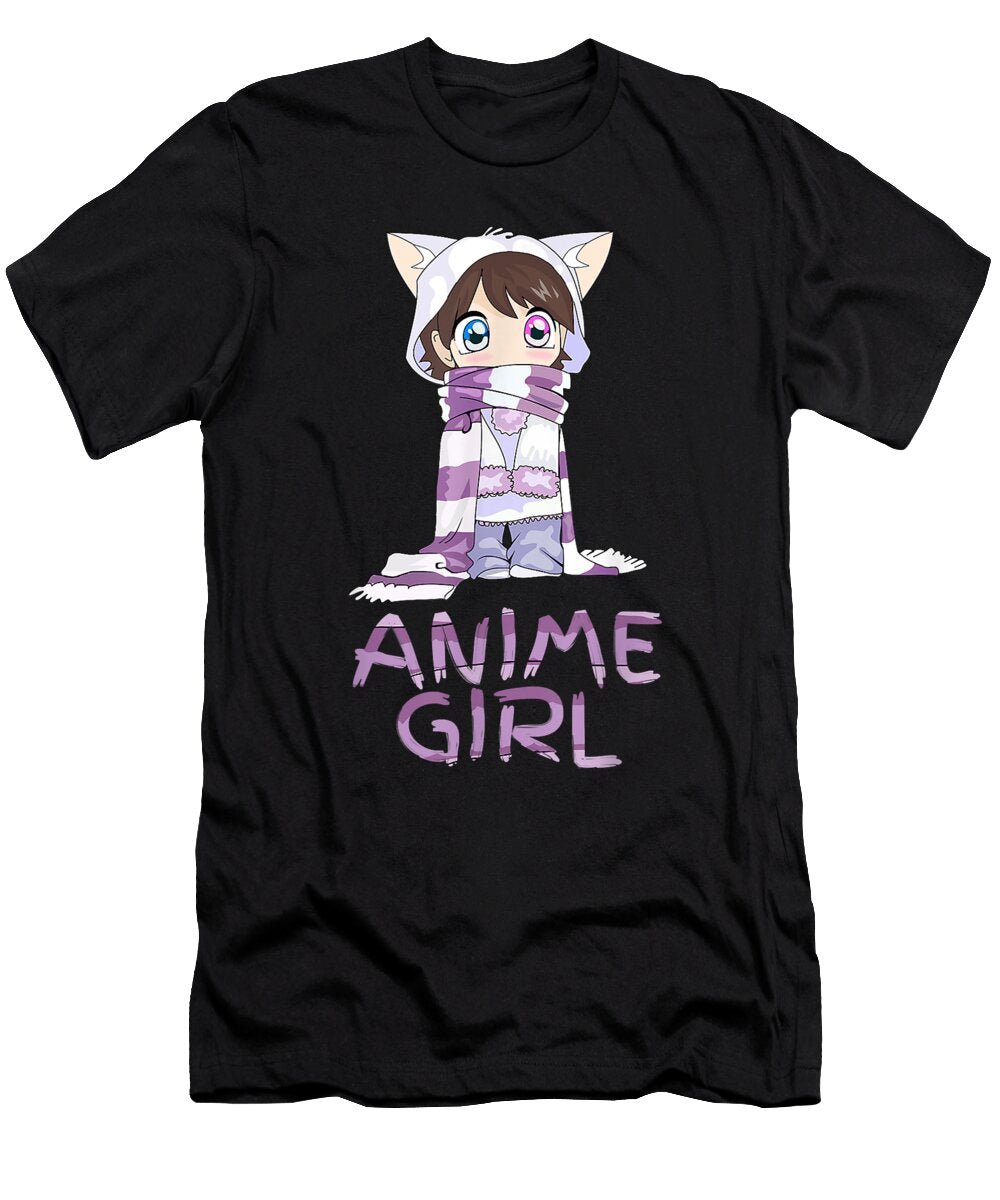 Awesome Good Kawaii Anime Girl Kawaii Clothes Cute Girl with Kitty Ears Funny Ezone Prints T-Shirt