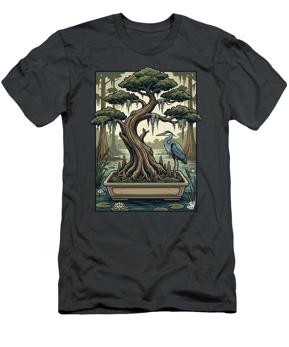 Bald Cypress Bonsai Tree with Heron in Swamp Joey Waves T-Shirt