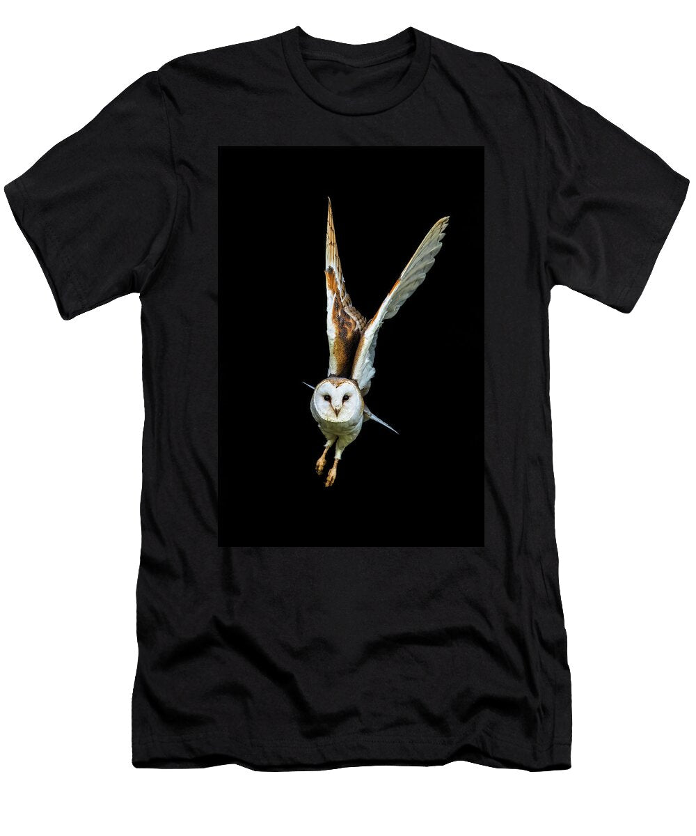 Barn Owl Flying Out of Barn Cumbria UK Controlled Ann Steve Toon Natureplcom T-Shirt