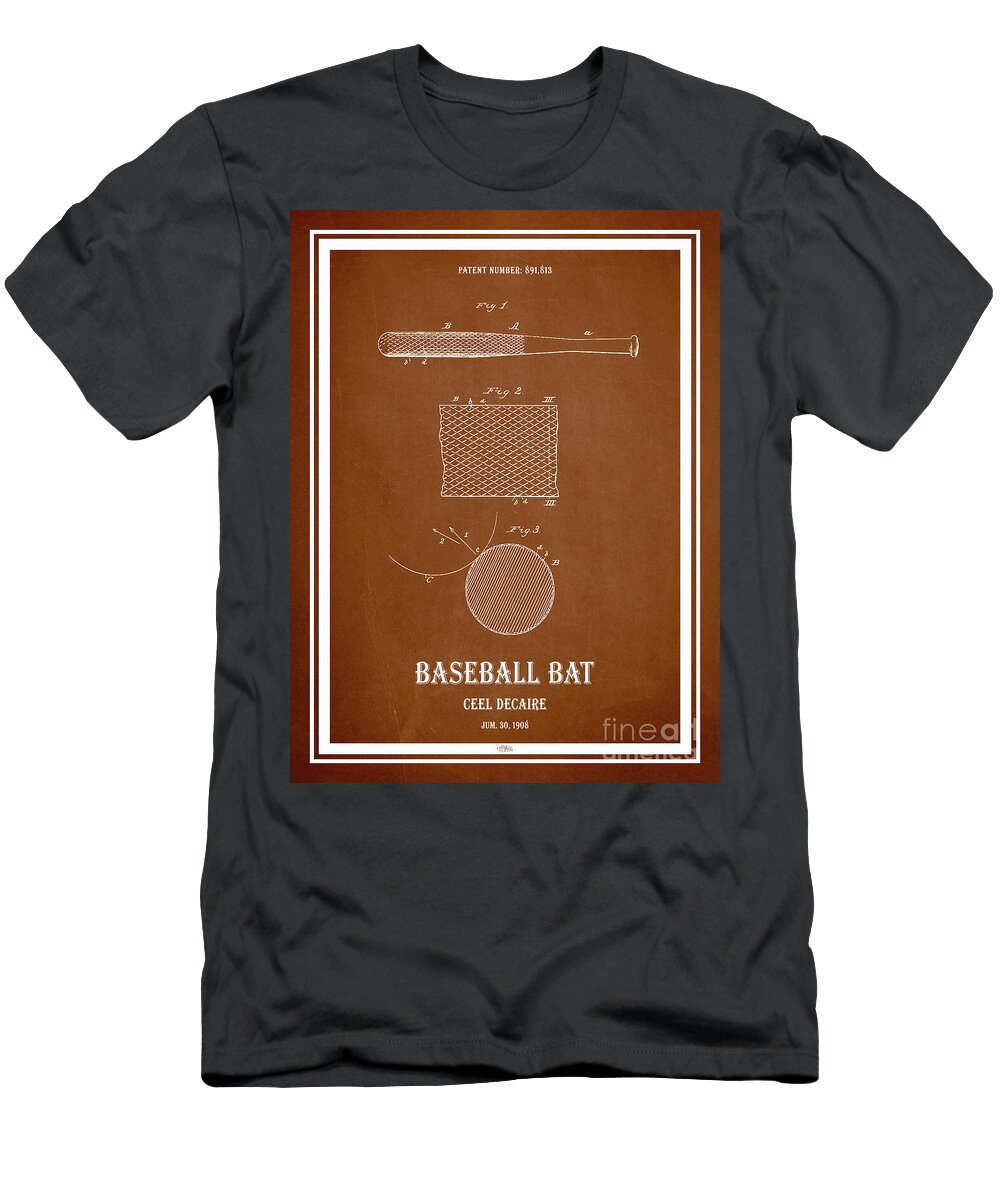 Baseball Bat Patent 1908 Red Aged Pixel T-Shirt