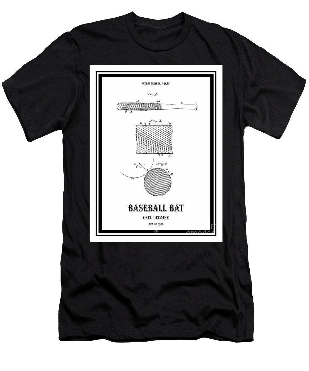 Baseball Bat Patent 1908 White Aged Pixel T-Shirt
