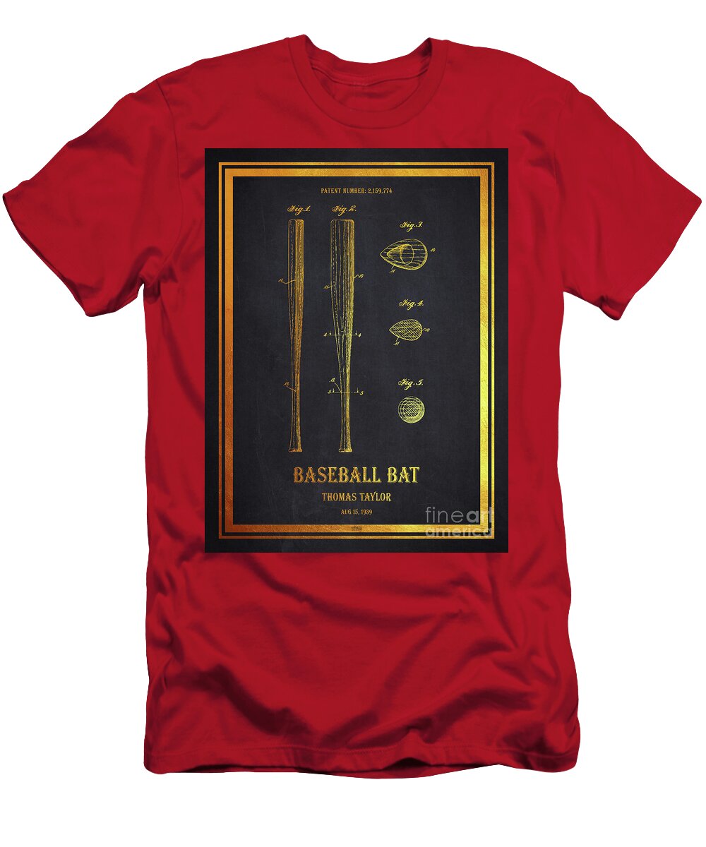 Baseball Bat Patent 1939 Gold Aged Pixel T-Shirt