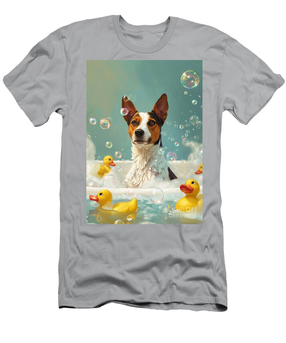 Basenji Dog Frolicking in a Bubbly Bathtub Adrien Efren T-Shirt