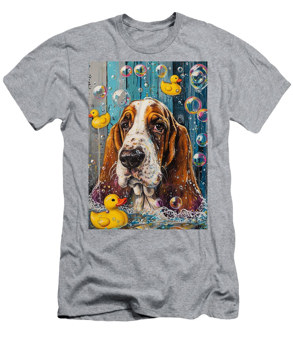 Basset Hound Dog Enjoying a Bubbly Bath Adrien Efren T-Shirt
