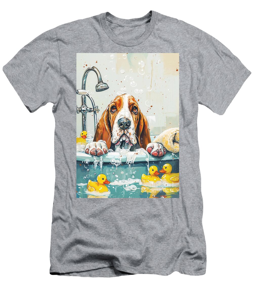 Basset Hound Dog Having Fun in a Bubbly Bath Adrien Efren T-Shirt