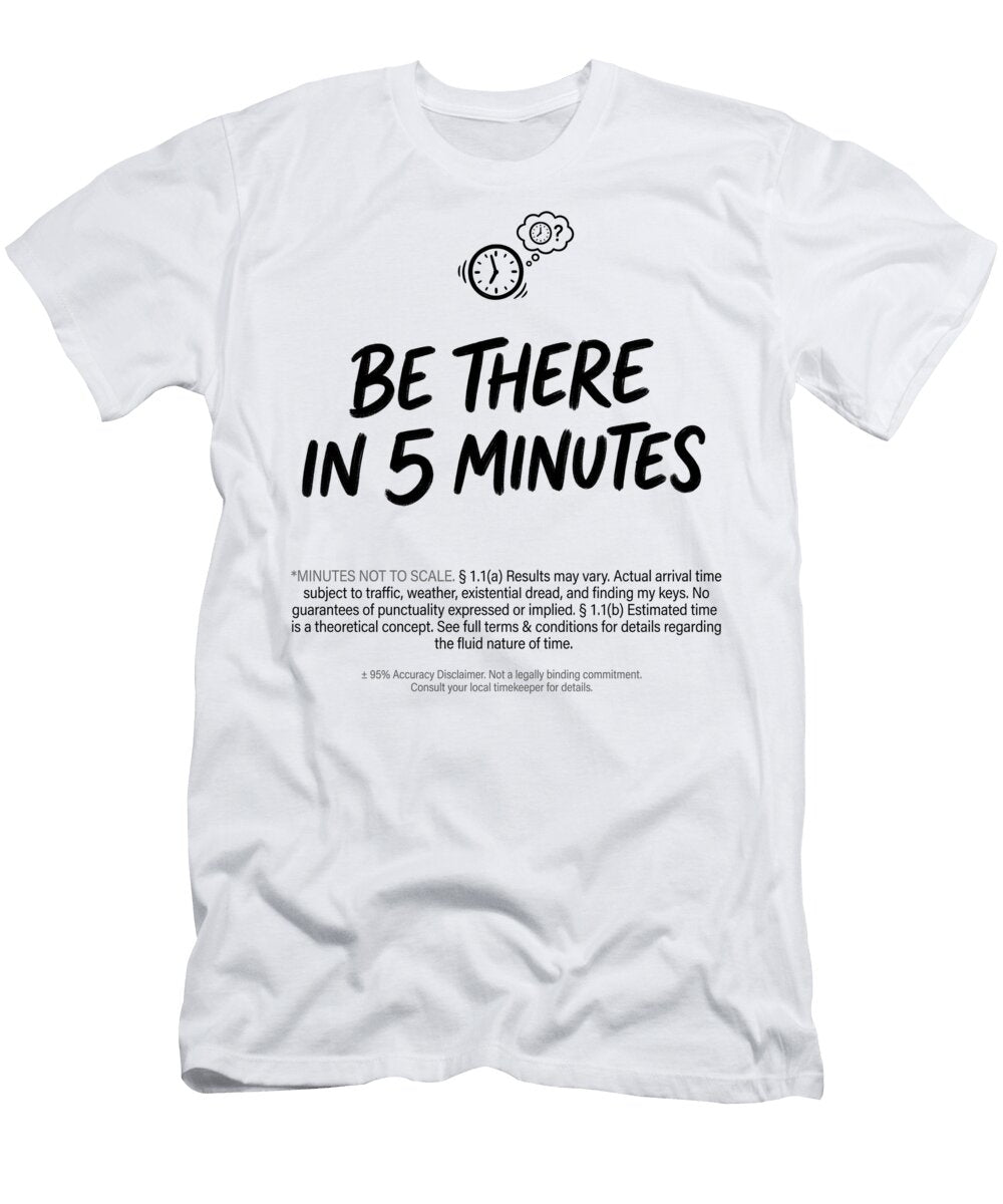 Be There in Five Minutes Bold Typography T-Shirt