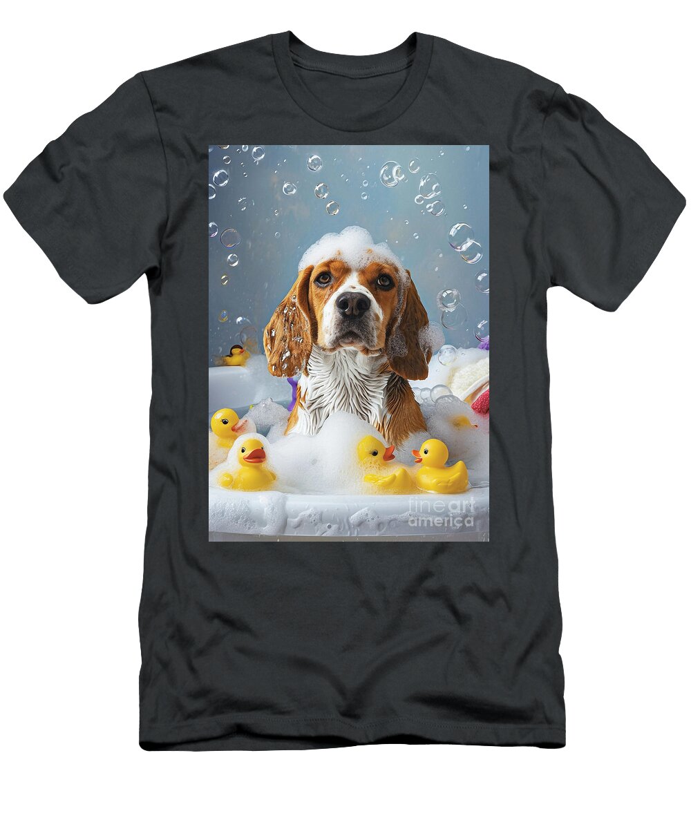 Beagle Dog Frolicking in a Bubbly Bathtub Adrien Efren T-Shirt