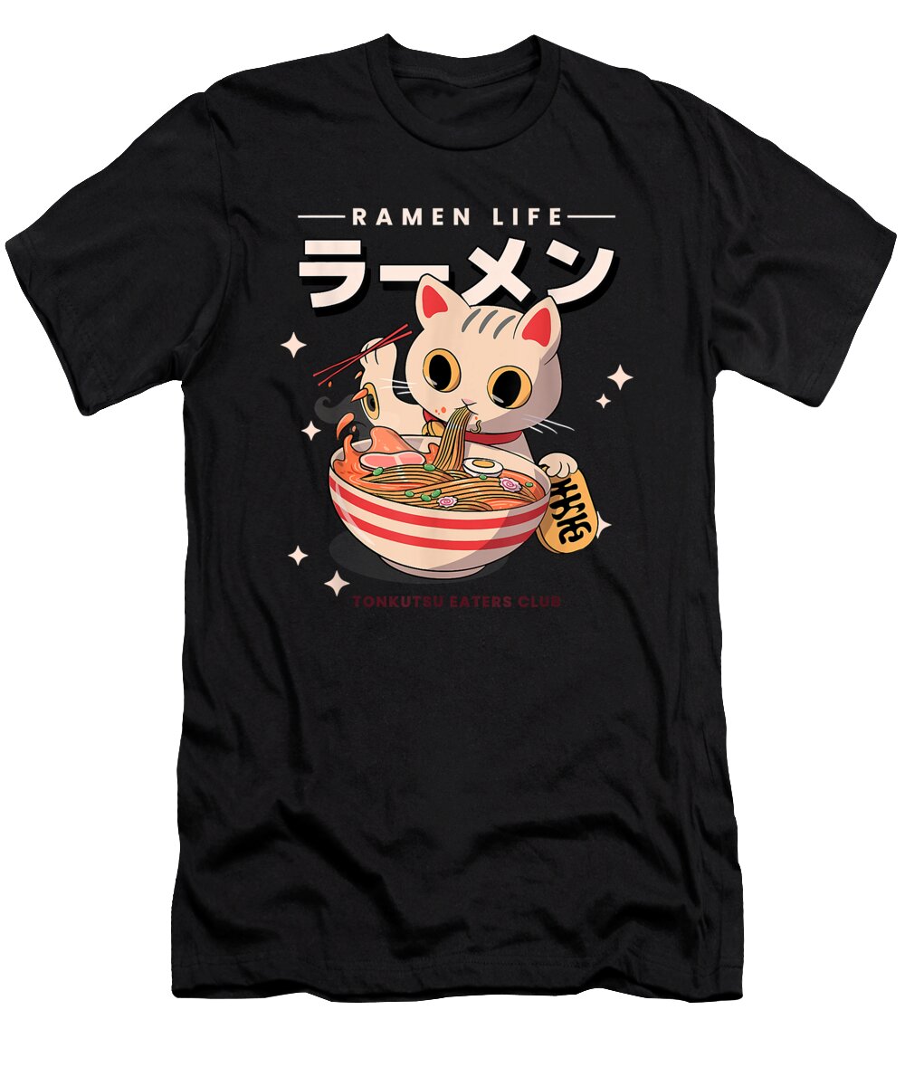 Believe Hope Cat Eating Ramen Japanese Cute Kawaii Anime Vintage Ezone Prints T-Shirt
