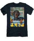 Black and Tan Coonhound Dog Frolicking in a Bubbly Bathtub Adrien Efren T-Shirt