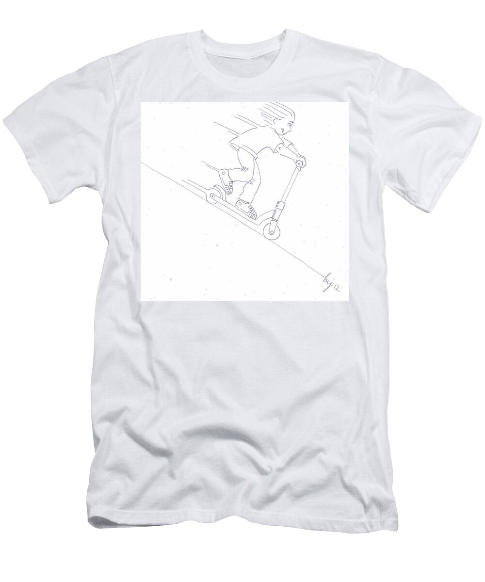 Black and White Micro Scooter Downhill Drawing Mike Jory T-Shirt