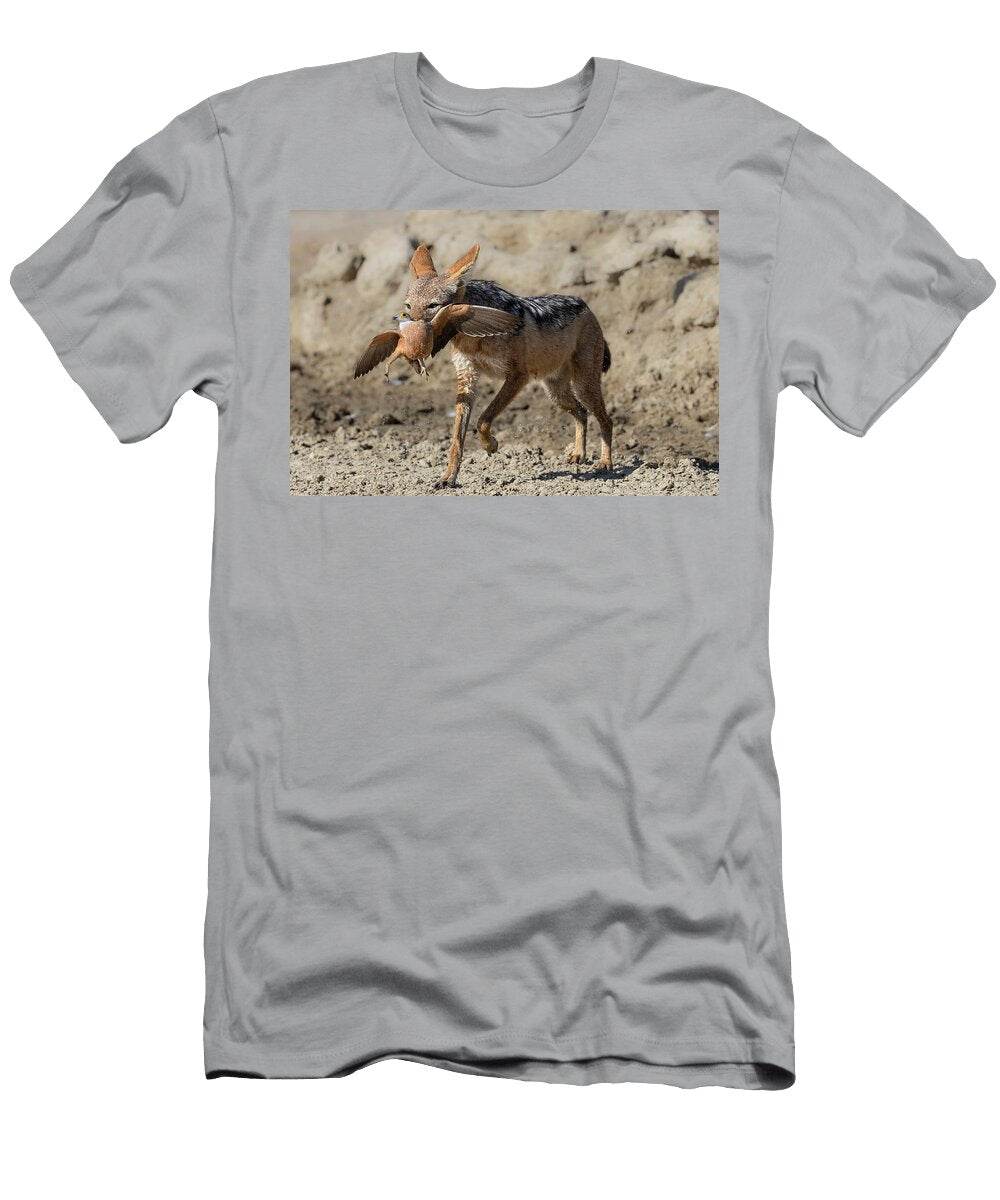 Black Backed Jackal Carrying Burchells Sandgrouse Prey in Ann Steve Toon Natureplcom T-Shirt
