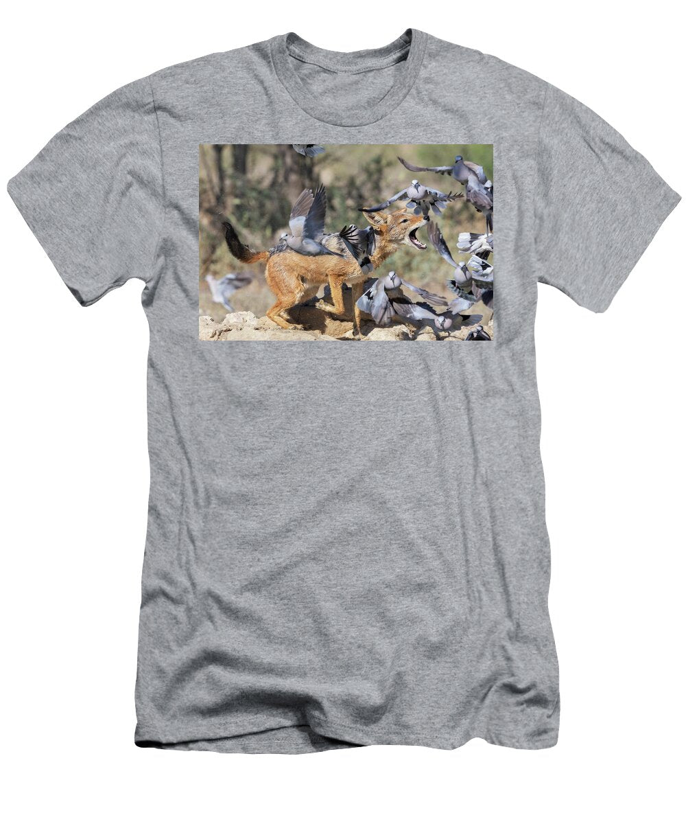 Black Backed Jackal Hunting Cape Turtle Doves Kgalagadi Ann Steve Toon Natureplcom T-Shirt