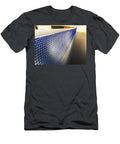 Blue and White Net of a Blue Ping Pong Table in Mason Stewart T-Shirt