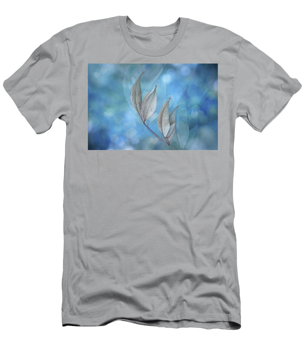 Blue Bokeh Leaves Terry Davis T-Shirt