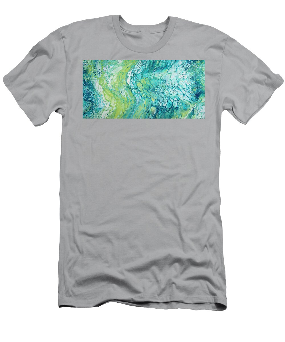 Blue Green Grey Acrylic Pour Jennylynn Fields T-Shirt