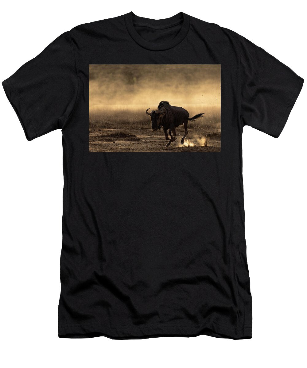 Blue Wildebeest Running Over Dusty Ground Kgalagadi Ann Steve Toon Natureplcom T-Shirt