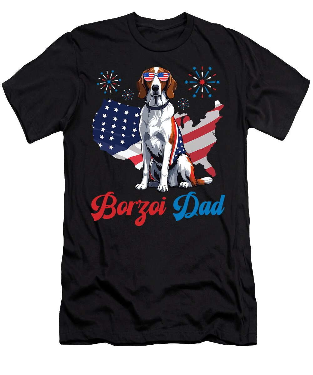 Borzoi Dog Dad Fireworks Independence Day Father Sophie Eleanor T-Shirt