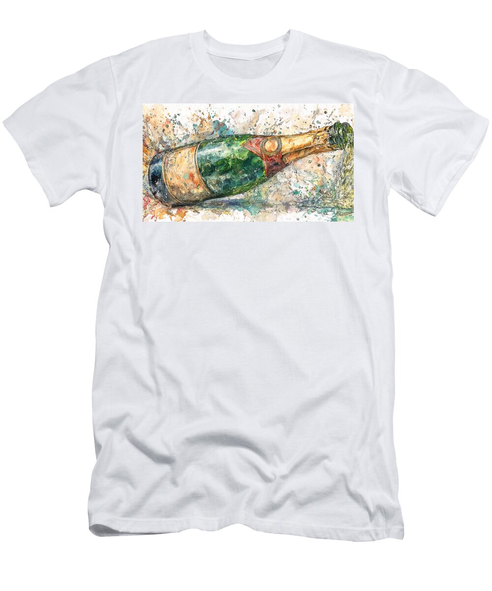 Bottle of Champagne Bubbling Celebratory Carla York T-Shirt