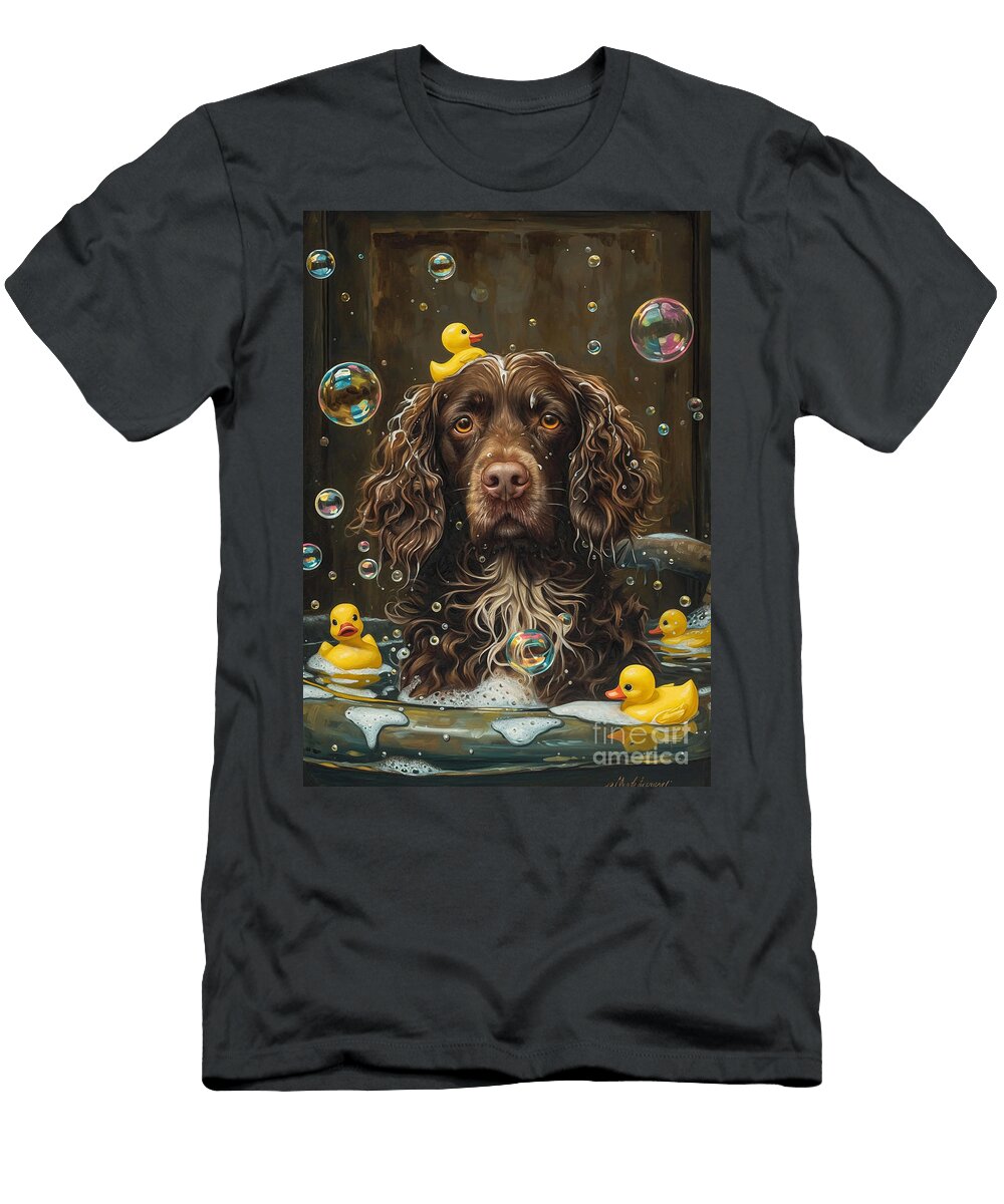 Boykin Spaniel Dog Enjoying a Bubbly Bath Adrien Efren T-Shirt