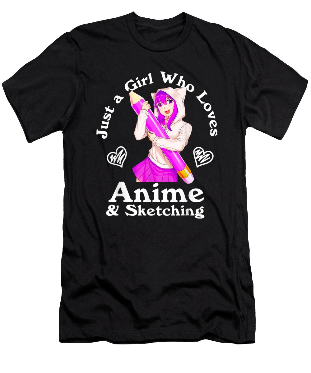 Bravery Courageous Anime and Sketching Just a Girl Who Loves Anime Retro Ezone Prints T-Shirt