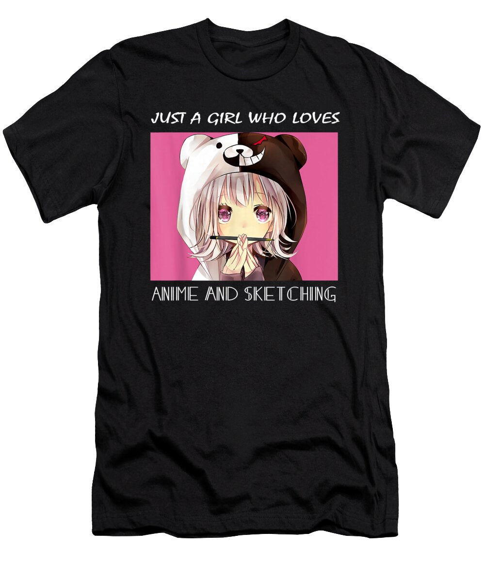 Bravery Courageous Just a Girl Who Loves Anime and Sketching Cute Girl Gift Cute Fan Ezone Prints T-Shirt