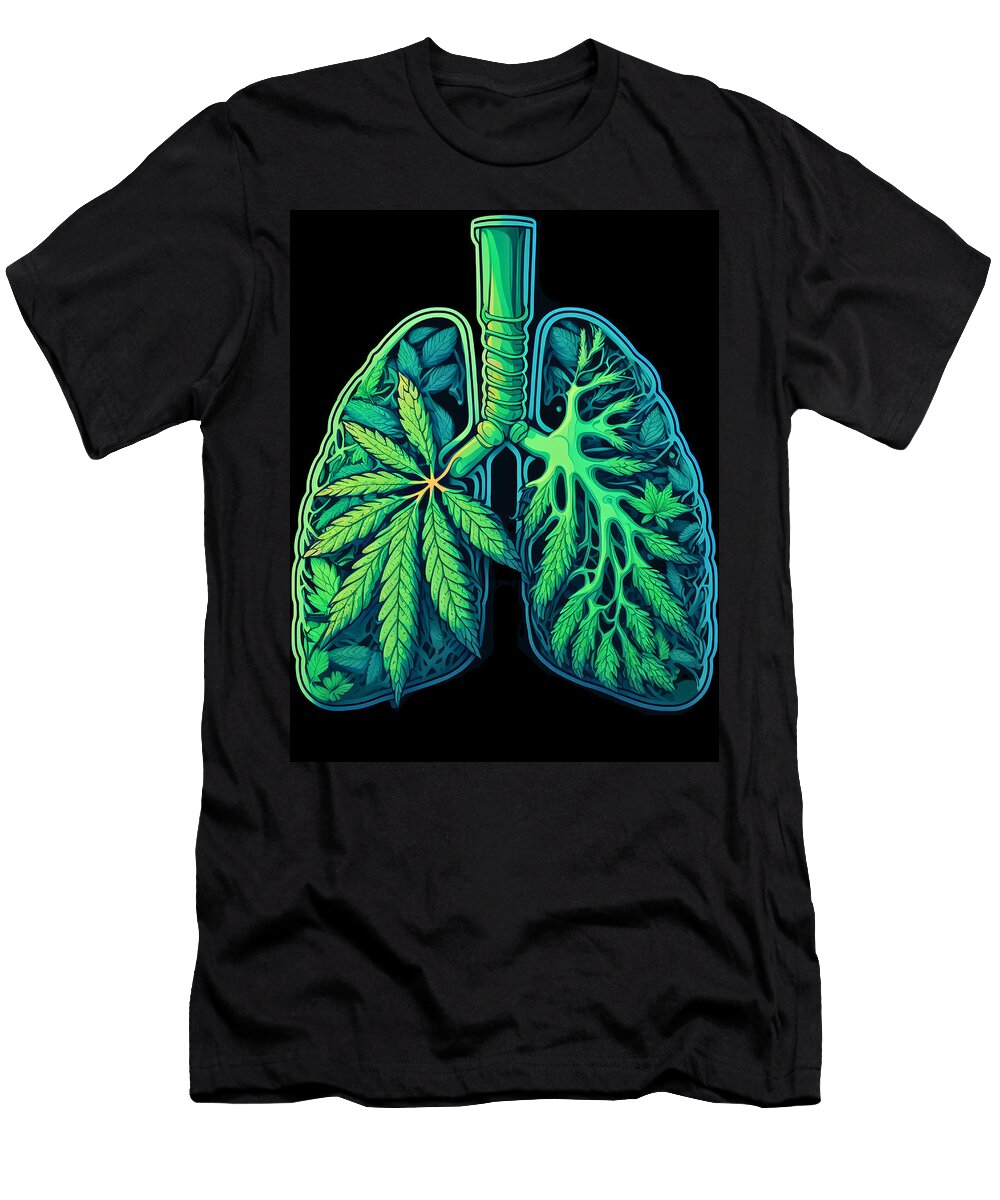 Breathe Cannabis Pot Smoker Lungs Marijuana Weed Digital Design Wacky Weed Designs T-Shirt