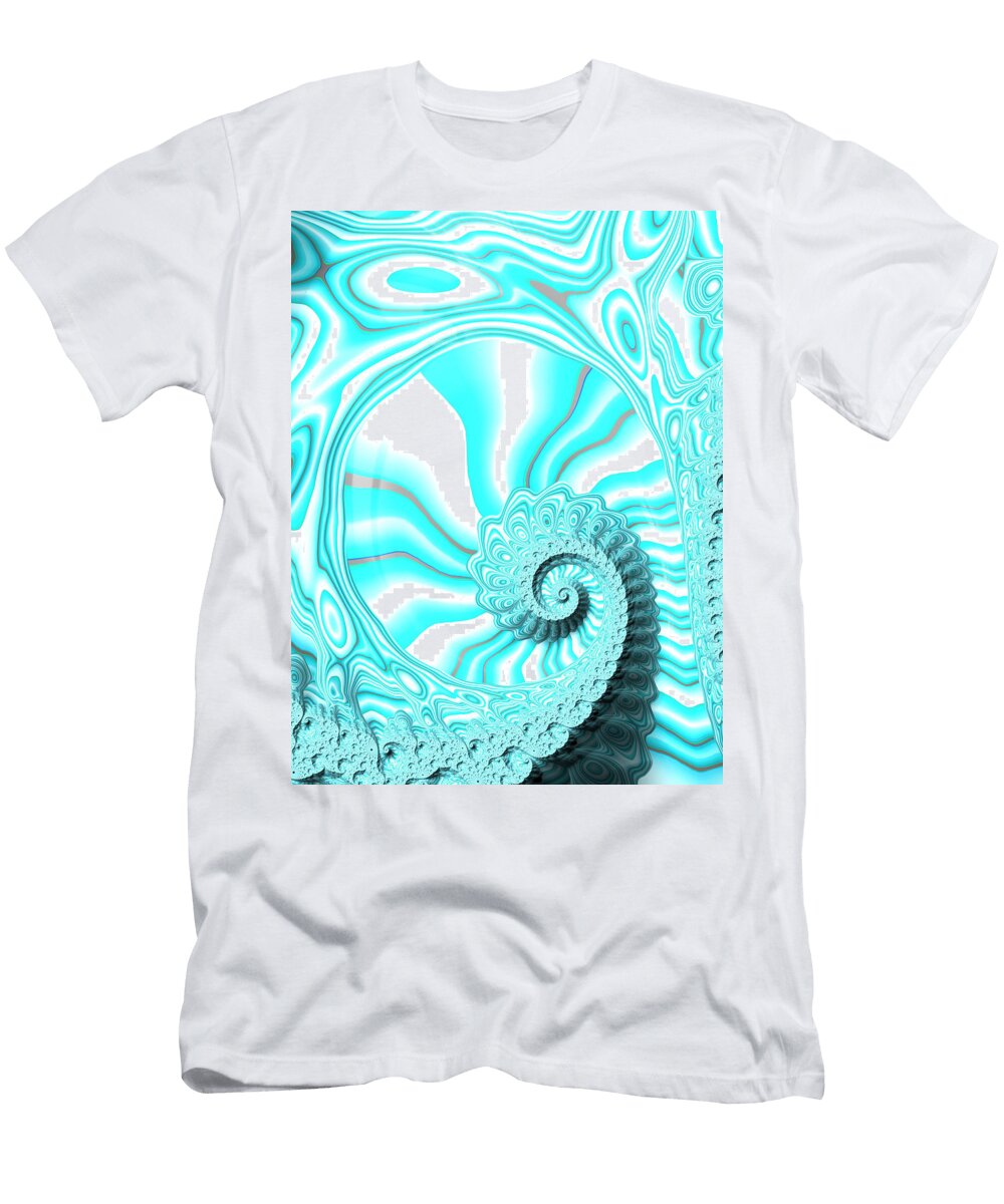 Brilliant Blue Fractal Nautilus Shell Shelli Fitzpatrick T-Shirt