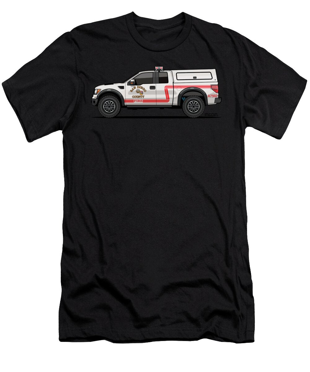 Cal Fire San Diego County Fire F0rd Rpt0r 4x4 Fire Truck Monkey Crisis on Mars T-Shirt