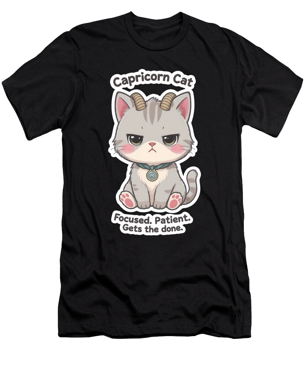 Capricorn Cat Calm Determined Zodiac Chibi Cat Sticker Melinda Dusnoki T-Shirt