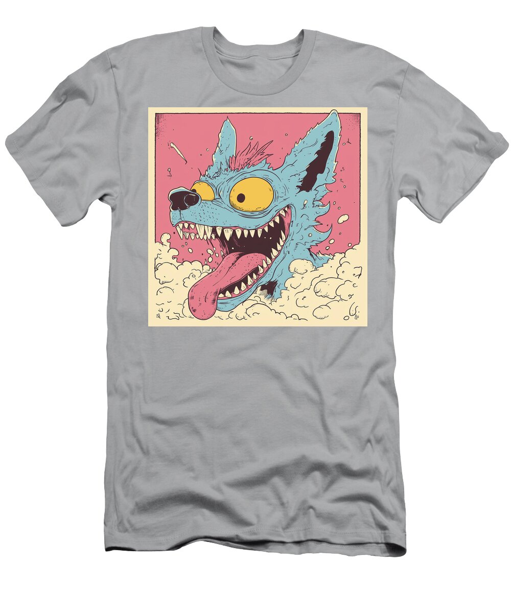 Cartoon Blue Dog with Pink Tongue and Mohawk Dwang Dongsu T-Shirt