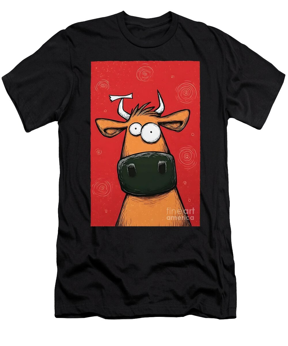 Cartoon Cow with Googly Eyes Olfactoart Studio T-Shirt