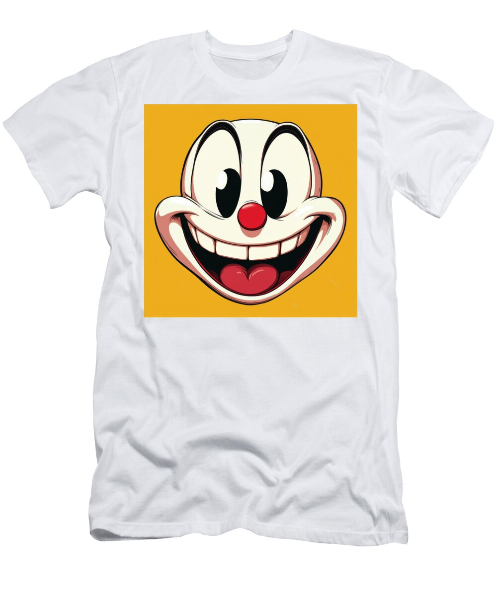 Cartoon Happy Clown Face on Yellow Smitham Ervid T-Shirt