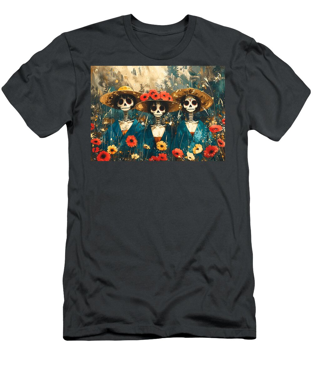 Cartoonish Day of the Dead Art Bright Cartoon Style Depictions of Day of the Dead Festivities Rhys Jacobson T-Shirt