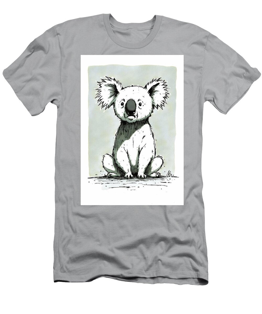 Cartoonish Koala Illustration with Furry Ears and Large Nose Wall Art Prints T-Shirt