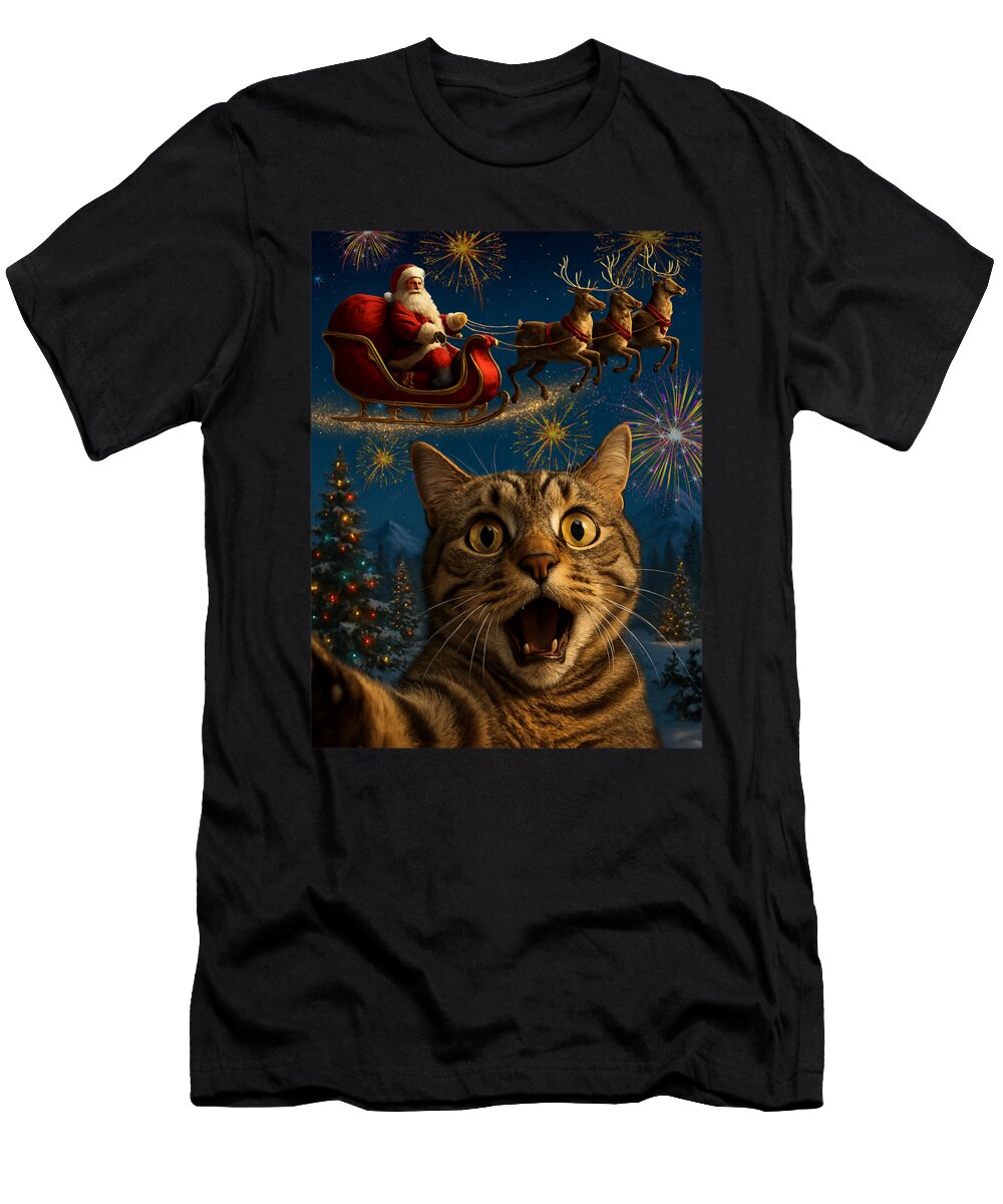 Cat Taking Selfie with Santa Claus Christmas Sophie Eleanor T-Shirt