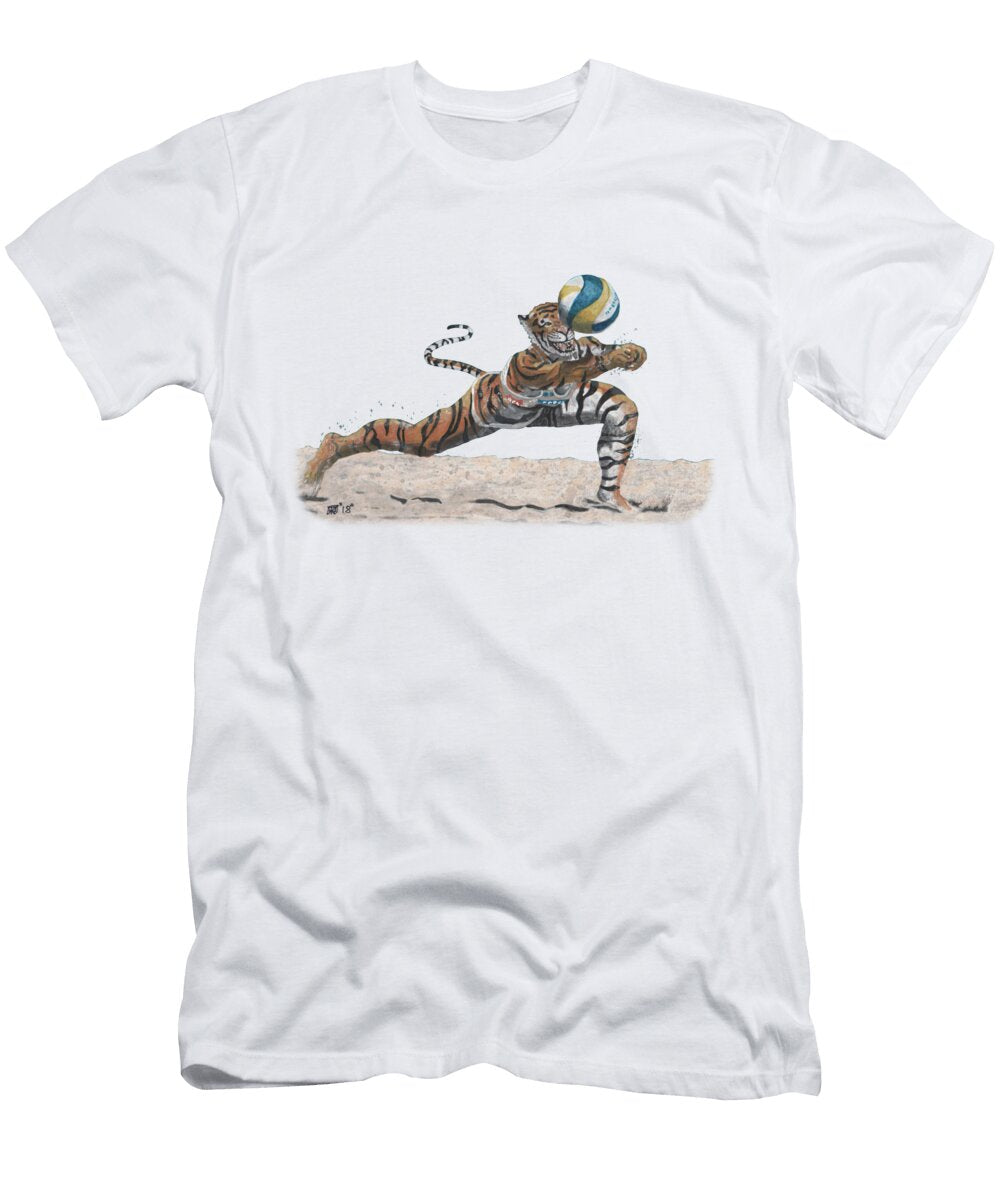 Cat Warrior Playing Beach Volleyball Ted Helms T-Shirt